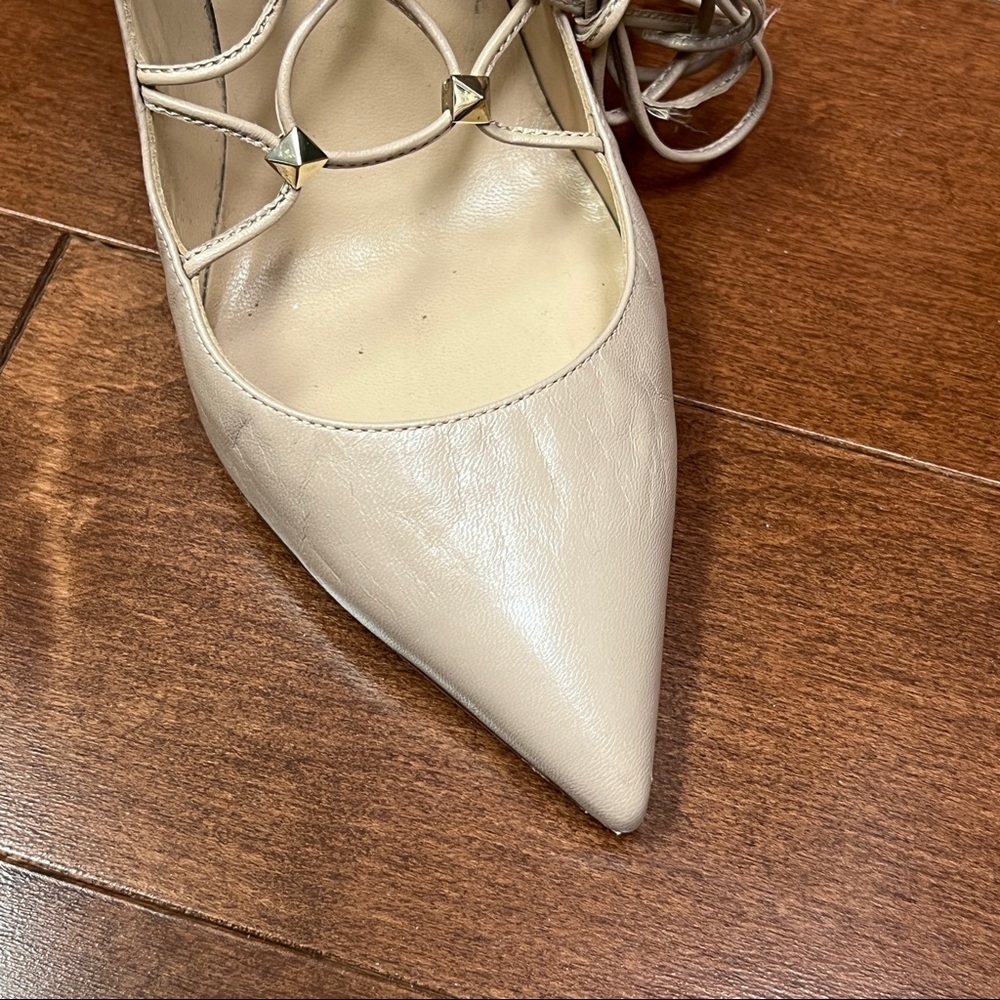 Valentino rock stud lace up ankle strap neutral color pump in size 37 with box - Picture 4 of 12